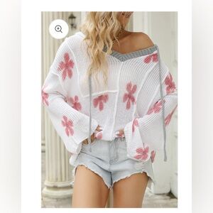 POL V Neck Hooded Sweater